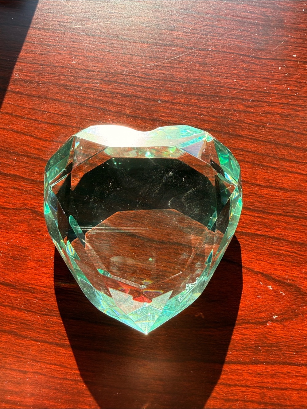 Rosenthal Faceted Heart Paperweight in Green signed